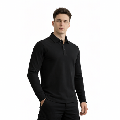 Premium Long Sleeve Polo – Zwart | 100% Katoen