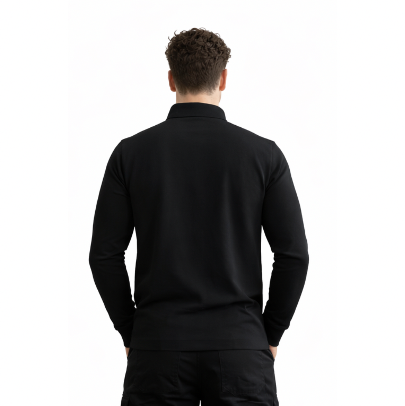 Premium Long Sleeve Polo – Zwart | 100% Katoen