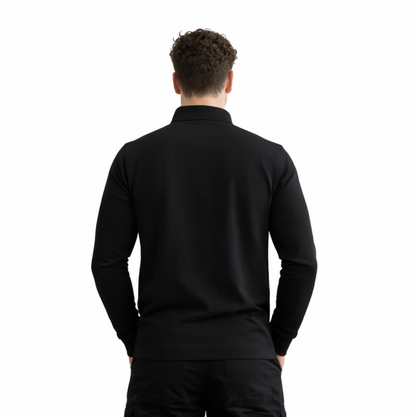 Premium Long Sleeve Polo – Zwart | 100% Katoen