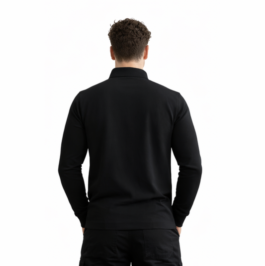 Premium Long Sleeve Polo – Zwart | 100% Katoen