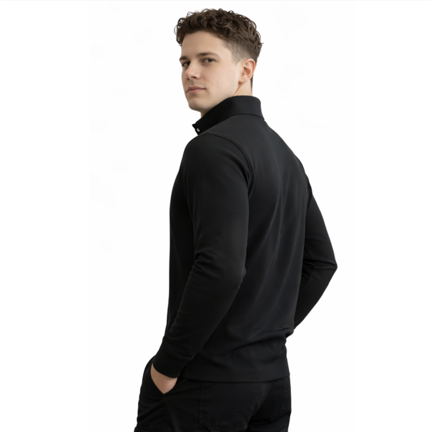 Premium Long Sleeve Polo – Zwart | 100% Katoen