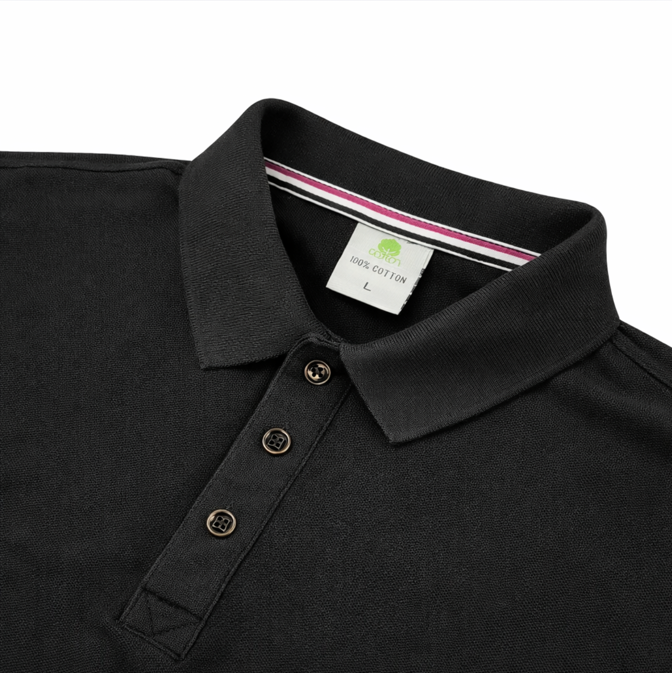 Premium Long Sleeve Polo – Zwart | 100% Katoen